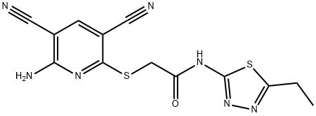 2-[(6-amino-3,5-dicyano-2-pyridinyl)sulfanyl]-N-(5-ethyl-1,3,4-thiadiazol-2-yl)acetamide 구조식 이미지