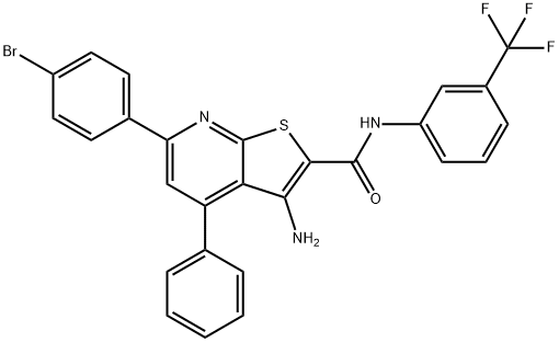 3-amino-6-(4-bromophenyl)-4-phenyl-N-[3-(trifluoromethyl)phenyl]thieno[2,3-b]pyridine-2-carboxamide Structure