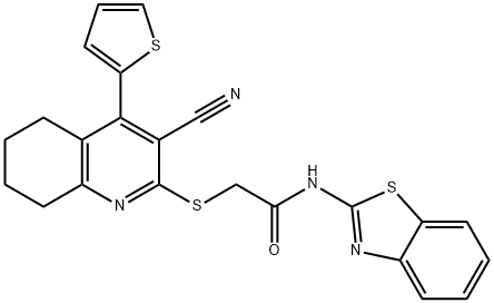 N-(1,3-benzothiazol-2-yl)-2-{[3-cyano-4-(2-thienyl)-5,6,7,8-tetrahydro-2-quinolinyl]sulfanyl}acetamide 구조식 이미지