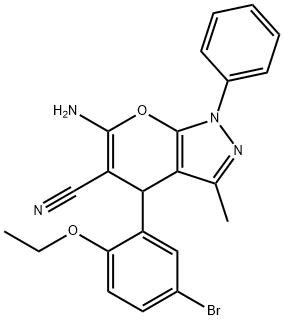 6-amino-4-(5-bromo-2-ethoxyphenyl)-3-methyl-1-phenyl-1,4-dihydropyrano[2,3-c]pyrazole-5-carbonitrile 구조식 이미지