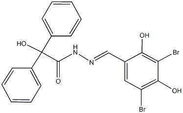 N'-(3,5-dibromo-2,4-dihydroxybenzylidene)-2-hydroxy-2,2-diphenylacetohydrazide 구조식 이미지