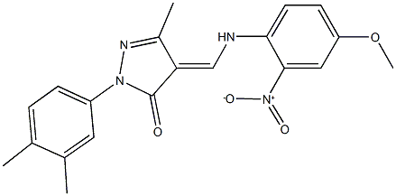 2-(3,4-dimethylphenyl)-4-({2-nitro-4-methoxyanilino}methylene)-5-methyl-2,4-dihydro-3H-pyrazol-3-one 구조식 이미지