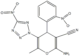 2-amino-4-{2-nitrophenyl}-5-{5-nitro-2H-tetraazol-2-yl}-6-methyl-4H-pyran-3-carbonitrile Structure