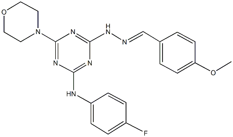 4-methoxybenzaldehyde [4-(4-fluoroanilino)-6-(4-morpholinyl)-1,3,5-triazin-2-yl]hydrazone Structure