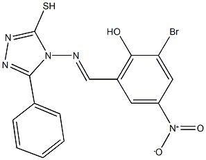 2-bromo-4-nitro-6-{[(3-phenyl-5-sulfanyl-4H-1,2,4-triazol-4-yl)imino]methyl}phenol Structure