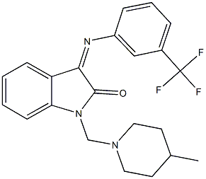 1-[(4-methyl-1-piperidinyl)methyl]-3-{[3-(trifluoromethyl)phenyl]imino}-1,3-dihydro-2H-indol-2-one Structure