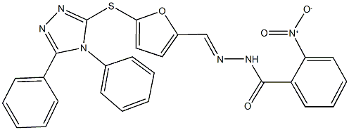 N'-({5-[(4,5-diphenyl-4H-1,2,4-triazol-3-yl)sulfanyl]-2-furyl}methylene)-2-nitrobenzohydrazide 구조식 이미지