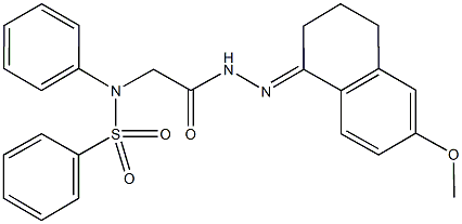 N-{2-[2-(6-methoxy-3,4-dihydro-1(2H)-naphthalenylidene)hydrazino]-2-oxoethyl}-N-phenylbenzenesulfonamide 구조식 이미지