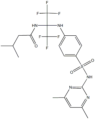 N-[1-(4-{[(4,6-dimethyl-2-pyrimidinyl)amino]sulfonyl}anilino)-2,2,2-trifluoro-1-(trifluoromethyl)ethyl]-3-methylbutanamide Structure