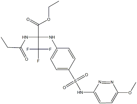 ethyl 3,3,3-trifluoro-2-(4-{[(6-methoxy-3-pyridazinyl)amino]sulfonyl}anilino)-2-(propionylamino)propanoate Structure