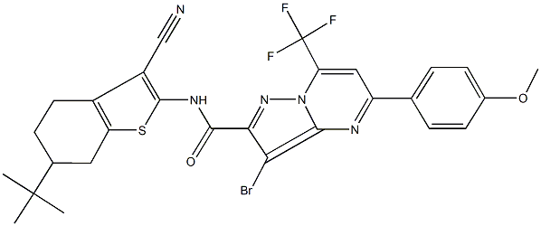 3-bromo-N-(6-tert-butyl-3-cyano-4,5,6,7-tetrahydro-1-benzothien-2-yl)-5-(4-methoxyphenyl)-7-(trifluoromethyl)pyrazolo[1,5-a]pyrimidine-2-carboxamide Structure