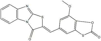 2-[(7-methoxy-2-oxo-1,3-benzoxathiol-5-yl)methylene][1,3]thiazolo[3,2-a]benzimidazol-3(2H)-one 구조식 이미지