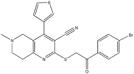 2-{[2-(4-bromophenyl)-2-oxoethyl]sulfanyl}-6-methyl-4-(3-thienyl)-5,6,7,8-tetrahydro[1,6]naphthyridine-3-carbonitrile 구조식 이미지