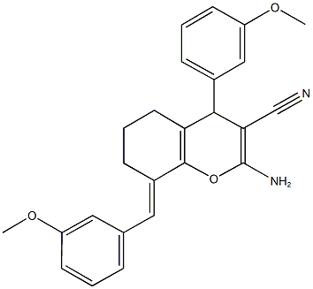 2-amino-8-(3-methoxybenzylidene)-4-(3-methoxyphenyl)-5,6,7,8-tetrahydro-4H-chromene-3-carbonitrile Structure