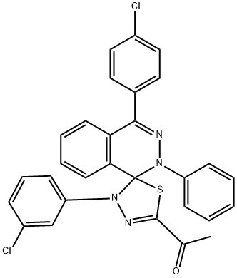 1-[4'-(3-chlorophenyl)-4-(4-chlorophenyl)-2-phenyl-1,2,4',5'-tetrahydrospiro(phthalazine-1,5'-[1,3,4]-thiadiazole)-2'-yl]ethanone Structure
