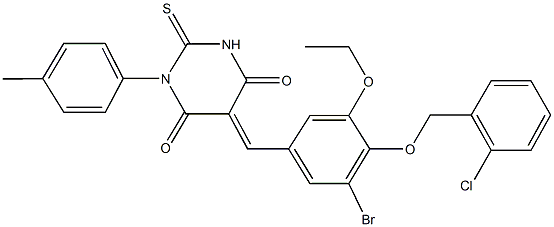 5-{3-bromo-4-[(2-chlorobenzyl)oxy]-5-ethoxybenzylidene}-1-(4-methylphenyl)-2-thioxodihydro-4,6(1H,5H)-pyrimidinedione 구조식 이미지