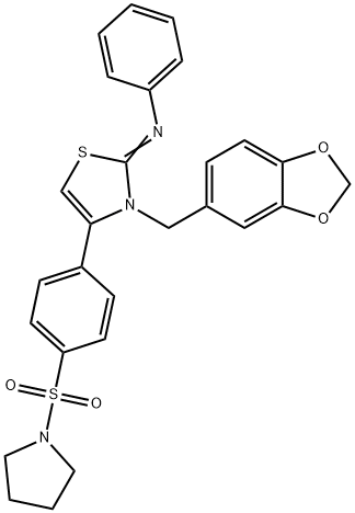 N-(3-(1,3-benzodioxol-5-ylmethyl)-4-[4-(1-pyrrolidinylsulfonyl)phenyl]-1,3-thiazol-2(3H)-ylidene)-N-phenylamine Structure