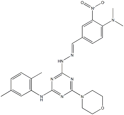 4-(dimethylamino)-3-nitrobenzaldehyde {4-[(2,5-dimethylphenyl)amino]-6-morpholin-4-yl-1,3,5-triazin-2-yl}hydrazone Structure