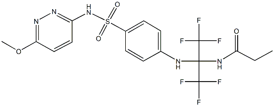 N-[2,2,2-trifluoro-1-(4-{[(6-methoxy-3-pyridazinyl)amino]sulfonyl}anilino)-1-(trifluoromethyl)ethyl]propanamide 구조식 이미지