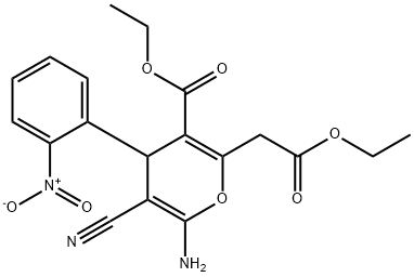 ethyl 6-amino-5-cyano-2-(2-ethoxy-2-oxoethyl)-4-{2-nitrophenyl}-4H-pyran-3-carboxylate Structure