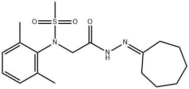 N-[2-(2-cycloheptylidenehydrazino)-2-oxoethyl]-N-(2,6-dimethylphenyl)methanesulfonamide 구조식 이미지