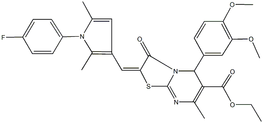 ethyl 5-(3,4-dimethoxyphenyl)-2-{[1-(4-fluorophenyl)-2,5-dimethyl-1H-pyrrol-3-yl]methylene}-7-methyl-3-oxo-2,3-dihydro-5H-[1,3]thiazolo[3,2-a]pyrimidine-6-carboxylate Structure