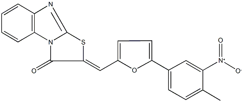 2-[(5-{3-nitro-4-methylphenyl}-2-furyl)methylene][1,3]thiazolo[3,2-a]benzimidazol-3(2H)-one 구조식 이미지