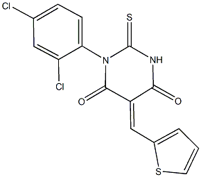 1-(2,4-dichlorophenyl)-5-(2-thienylmethylene)-2-thioxodihydro-4,6(1H,5H)-pyrimidinedione 구조식 이미지