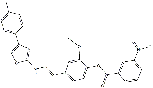 2-methoxy-4-{2-[4-(4-methylphenyl)-1,3-thiazol-2-yl]carbohydrazonoyl}phenyl 3-nitrobenzoate 구조식 이미지