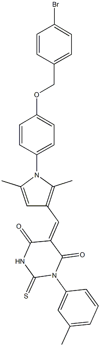 5-[(1-{4-[(4-bromobenzyl)oxy]phenyl}-2,5-dimethyl-1H-pyrrol-3-yl)methylene]-1-(3-methylphenyl)-2-thioxodihydro-4,6(1H,5H)-pyrimidinedione Structure