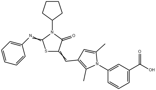 3-(3-{[3-cyclopentyl-4-oxo-2-(phenylimino)-1,3-thiazolidin-5-ylidene]methyl}-2,5-dimethyl-1H-pyrrol-1-yl)benzoic acid Structure