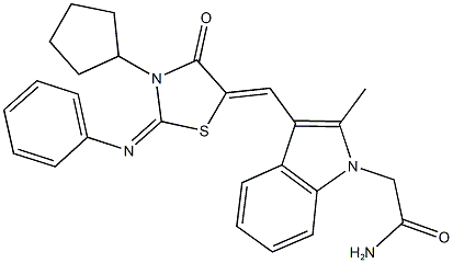 2-(3-{[3-cyclopentyl-4-oxo-2-(phenylimino)-1,3-thiazolidin-5-ylidene]methyl}-2-methyl-1H-indol-1-yl)acetamide Structure