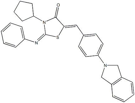 3-cyclopentyl-5-[4-(1,3-dihydro-2H-isoindol-2-yl)benzylidene]-2-(phenylimino)-1,3-thiazolidin-4-one 구조식 이미지