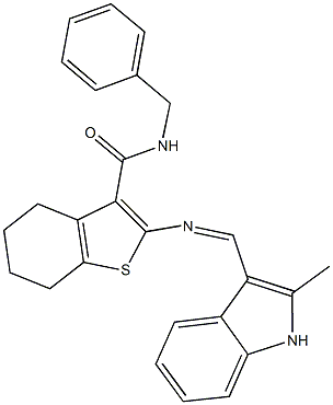 N-benzyl-2-{[(2-methyl-1H-indol-3-yl)methylene]amino}-4,5,6,7-tetrahydro-1-benzothiophene-3-carboxamide 구조식 이미지