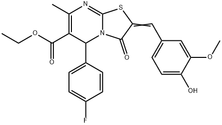 ethyl 5-(4-fluorophenyl)-2-(4-hydroxy-3-methoxybenzylidene)-7-methyl-3-oxo-2,3-dihydro-5H-[1,3]thiazolo[3,2-a]pyrimidine-6-carboxylate 구조식 이미지