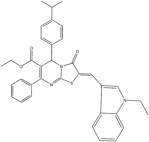 ethyl 2-[(1-ethyl-1H-indol-3-yl)methylene]-5-(4-isopropylphenyl)-3-oxo-7-phenyl-2,3-dihydro-5H-[1,3]thiazolo[3,2-a]pyrimidine-6-carboxylate 구조식 이미지