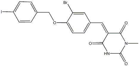 5-{3-bromo-4-[(4-iodobenzyl)oxy]benzylidene}-1-methyl-2,4,6(1H,3H,5H)-pyrimidinetrione Structure