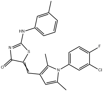 5-{[1-(3-chloro-4-fluorophenyl)-2,5-dimethyl-1H-pyrrol-3-yl]methylene}-2-[(3-methylphenyl)imino]-1,3-thiazolidin-4-one Structure