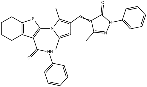 2-{2,5-dimethyl-3-[(3-methyl-5-oxo-1-phenyl-1,5-dihydro-4H-pyrazol-4-ylidene)methyl]-1H-pyrrol-1-yl}-N-phenyl-4,5,6,7-tetrahydro-1-benzothiophene-3-carboxamide Structure