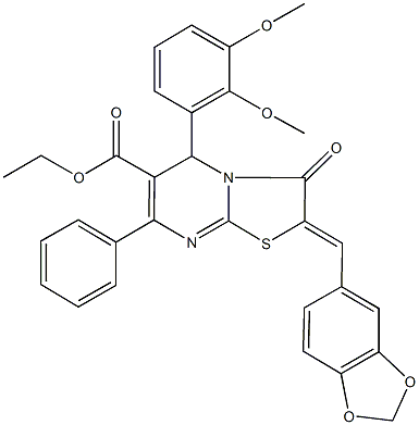 ethyl 2-(1,3-benzodioxol-5-ylmethylene)-5-(2,3-dimethoxyphenyl)-3-oxo-7-phenyl-2,3-dihydro-5H-[1,3]thiazolo[3,2-a]pyrimidine-6-carboxylate 구조식 이미지