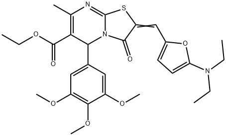 ethyl 2-{[5-(diethylamino)-2-furyl]methylene}-7-methyl-3-oxo-5-(3,4,5-trimethoxyphenyl)-2,3-dihydro-5H-[1,3]thiazolo[3,2-a]pyrimidine-6-carboxylate 구조식 이미지