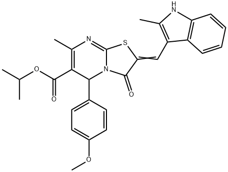 isopropyl 5-(4-methoxyphenyl)-7-methyl-2-[(2-methyl-1H-indol-3-yl)methylene]-3-oxo-2,3-dihydro-5H-[1,3]thiazolo[3,2-a]pyrimidine-6-carboxylate 구조식 이미지