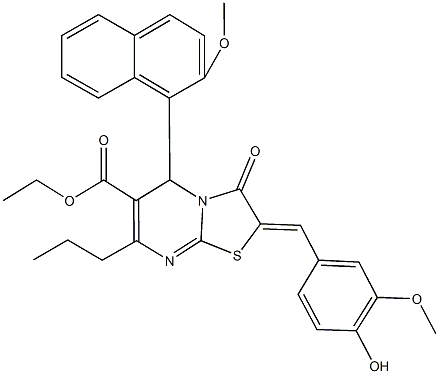 ethyl 2-(4-hydroxy-3-methoxybenzylidene)-5-(2-methoxy-1-naphthyl)-3-oxo-7-propyl-2,3-dihydro-5H-[1,3]thiazolo[3,2-a]pyrimidine-6-carboxylate 구조식 이미지