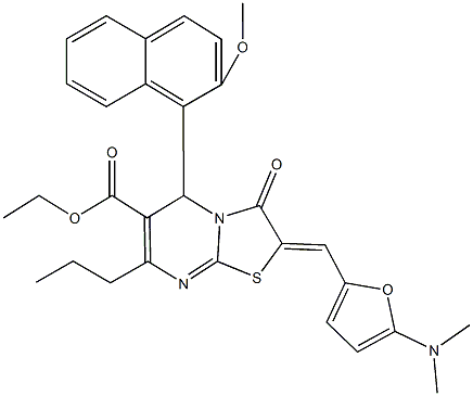 ethyl 2-{[5-(dimethylamino)-2-furyl]methylene}-5-(2-methoxy-1-naphthyl)-3-oxo-7-propyl-2,3-dihydro-5H-[1,3]thiazolo[3,2-a]pyrimidine-6-carboxylate 구조식 이미지