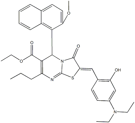 ethyl 2-[4-(diethylamino)-2-hydroxybenzylidene]-5-(2-methoxy-1-naphthyl)-3-oxo-7-propyl-2,3-dihydro-5H-[1,3]thiazolo[3,2-a]pyrimidine-6-carboxylate 구조식 이미지