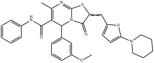 5-(3-methoxyphenyl)-7-methyl-3-oxo-N-phenyl-2-{[5-(1-piperidinyl)-2-furyl]methylene}-2,3-dihydro-5H-[1,3]thiazolo[3,2-a]pyrimidine-6-carboxamide Structure