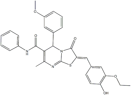 2-(3-ethoxy-4-hydroxybenzylidene)-5-(3-methoxyphenyl)-7-methyl-3-oxo-N-phenyl-2,3-dihydro-5H-[1,3]thiazolo[3,2-a]pyrimidine-6-carboxamide Structure