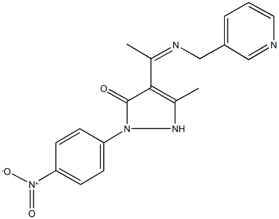 2-{4-nitrophenyl}-5-methyl-4-[N-(3-pyridinylmethyl)ethanimidoyl]-1,2-dihydro-3H-pyrazol-3-one Structure