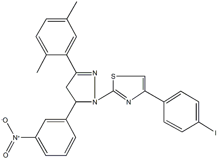 2-(3-(2,5-dimethylphenyl)-5-{3-nitrophenyl}-4,5-dihydro-1H-pyrazol-1-yl)-4-(4-iodophenyl)-1,3-thiazole 구조식 이미지