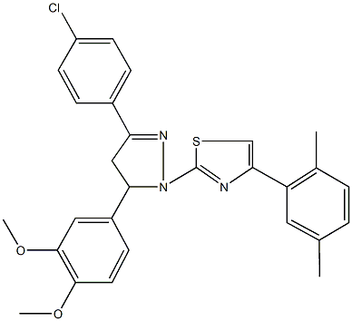 2-[3-(4-chlorophenyl)-5-(3,4-dimethoxyphenyl)-4,5-dihydro-1H-pyrazol-1-yl]-4-(2,5-dimethylphenyl)-1,3-thiazole Structure
